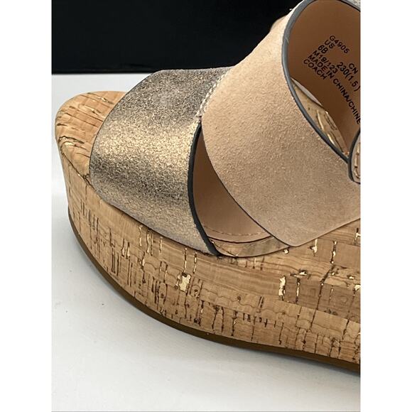 Coach Leather Isla Metallic Wedge Sandal Size 6 MSRP $165 New With Box - Picture 8 of 9